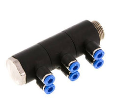 4mm x G3/8'' 6-way Manifold Messing/PA 66 Insteekfitting Buitendraad Draaibaar NBR