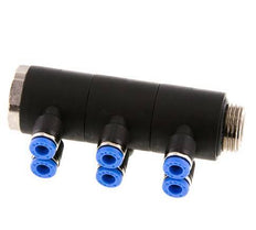 4mm x G3/8'' 6-way Manifold Messing/PA 66 Insteekfitting Buitendraad Draaibaar NBR