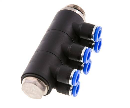 6mm x G3/8'' 6-way Manifold Messing/PA 66 Insteekfitting Buitendraad Draaibaar NBR