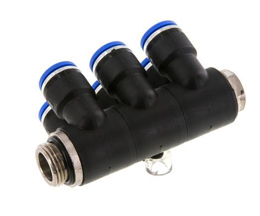 10mm x G3/8'' 6-way Manifold Messing/PA 66 Insteekfitting Buitendraad Draaibaar NBR