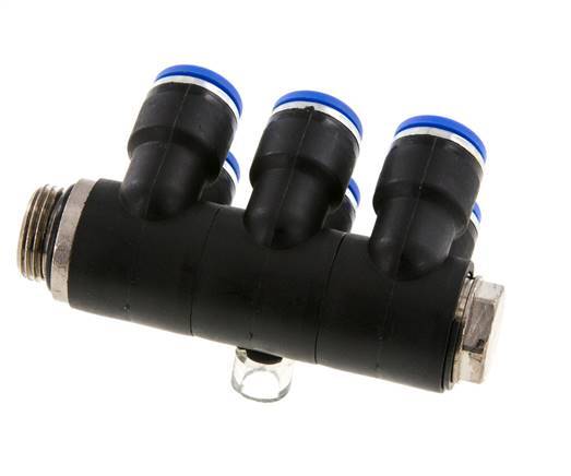 10mm x G3/8'' 6-way Manifold Messing/PA 66 Insteekfitting Buitendraad Draaibaar NBR