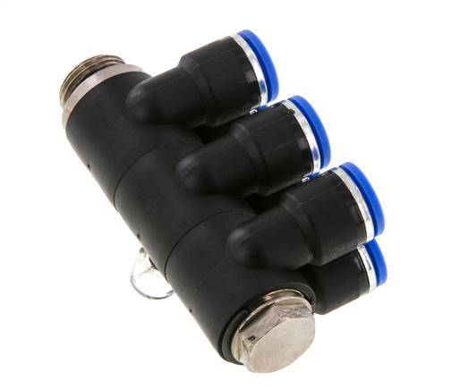 10mm x G3/8'' 6-way Manifold Messing/PA 66 Insteekfitting Buitendraad Draaibaar NBR