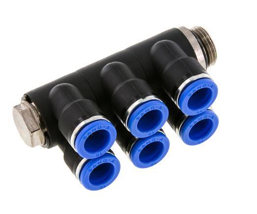 10mm x G3/8'' 6-way Manifold Messing/PA 66 Insteekfitting Buitendraad Draaibaar NBR