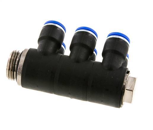 10mm x G1/2'' 6-way Manifold Messing/PA 66 Insteekfitting Buitendraad Draaibaar NBR