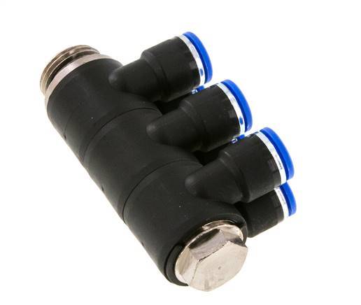 10mm x G1/2'' 6-way Manifold Messing/PA 66 Insteekfitting Buitendraad Draaibaar NBR