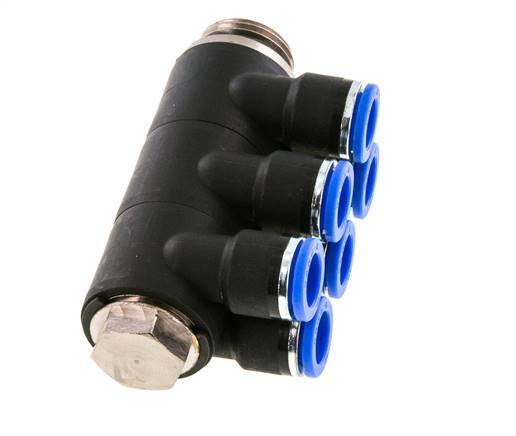 10mm x G1/2'' 6-way Manifold Messing/PA 66 Insteekfitting Buitendraad Draaibaar NBR