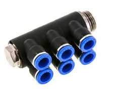 10mm x G1/2'' 6-way Manifold Messing/PA 66 Insteekfitting Buitendraad Draaibaar NBR