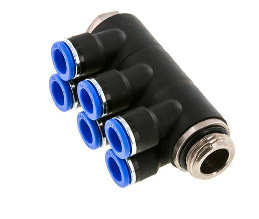 10mm x G1/2'' 6-way Manifold Messing/PA 66 Insteekfitting Buitendraad Draaibaar NBR