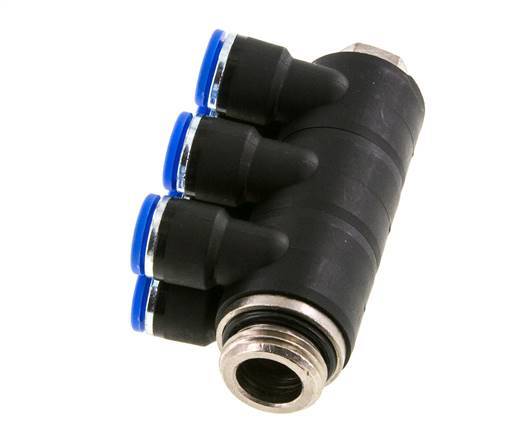 10mm x G1/2'' 6-way Manifold Messing/PA 66 Insteekfitting Buitendraad Draaibaar NBR