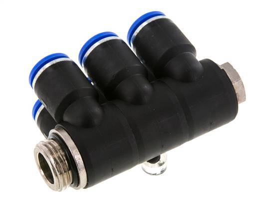 12mm x G1/2'' 6-way Manifold Messing/PA 66 Insteekfitting Buitendraad Draaibaar NBR