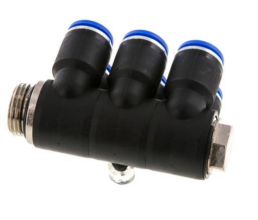 12mm x G1/2'' 6-way Manifold Messing/PA 66 Insteekfitting Buitendraad Draaibaar NBR