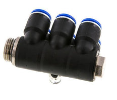 12mm x G1/2'' 6-way Manifold Messing/PA 66 Insteekfitting Buitendraad Draaibaar NBR