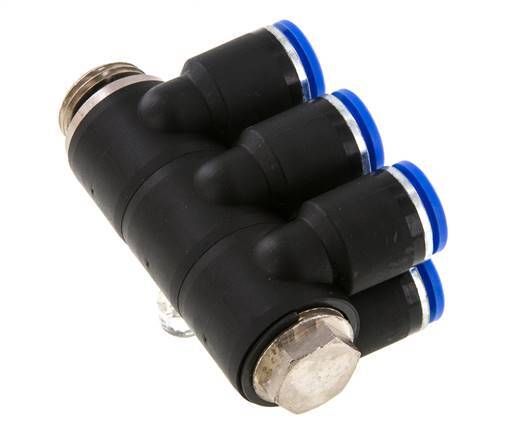 12mm x G1/2'' 6-way Manifold Messing/PA 66 Insteekfitting Buitendraad Draaibaar NBR