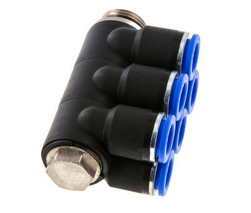 12mm x G1/2'' 6-way Manifold Messing/PA 66 Insteekfitting Buitendraad Draaibaar NBR