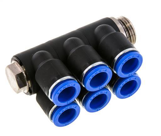 12mm x G1/2'' 6-way Manifold Messing/PA 66 Insteekfitting Buitendraad Draaibaar NBR