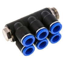 12mm x G1/2'' 6-way Manifold Messing/PA 66 Insteekfitting Buitendraad Draaibaar NBR