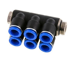 12mm x G1/2'' 6-way Manifold Messing/PA 66 Insteekfitting Buitendraad Draaibaar NBR