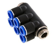 12mm x G1/2'' 6-way Manifold Messing/PA 66 Insteekfitting Buitendraad Draaibaar NBR