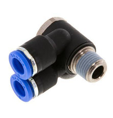 6mm x R1/8'' Double 90deg Elbow Push-in Fitting with Male Threads Brass/PA 66 NBR Rotatable [2 Pieces]
