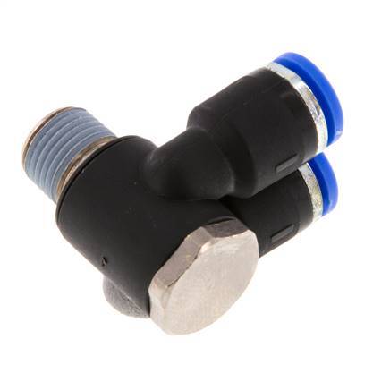 6mm x R1/8'' Double 90deg Elbow Messing/PA 66 Insteekfitting Buitendraad Draaibaar NBR [2 Stuks]