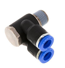 6mm x R1/8'' Double 90deg Elbow Messing/PA 66 Insteekfitting Buitendraad Draaibaar NBR [2 Stuks]