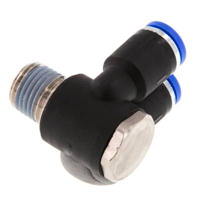 8mm x R1/4'' Double 90deg Elbow Messing/PA 66 Insteekfitting Buitendraad Draaibaar NBR