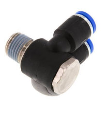 8mm x R1/4'' Double 90deg Elbow Messing/PA 66 Insteekfitting Buitendraad Draaibaar NBR