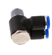 8mm x R1/4'' Double 90deg Elbow Messing/PA 66 Insteekfitting Buitendraad Draaibaar NBR