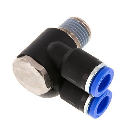 8mm x R1/4'' Double 90deg Elbow Messing/PA 66 Insteekfitting Buitendraad Draaibaar NBR
