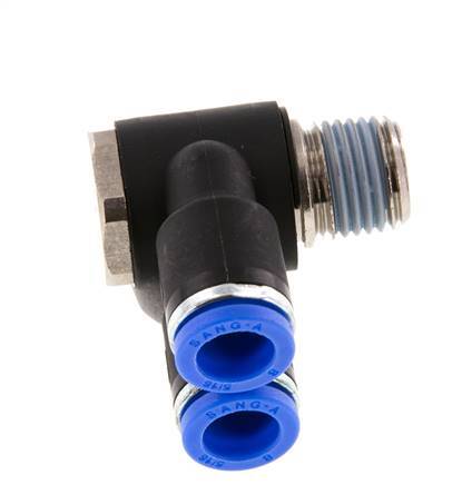 8mm x R1/4'' Double 90deg Elbow Messing/PA 66 Insteekfitting Buitendraad Draaibaar NBR