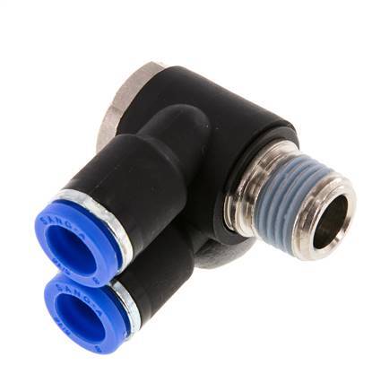 8mm x R1/4'' Double 90deg Elbow Messing/PA 66 Insteekfitting Buitendraad Draaibaar NBR
