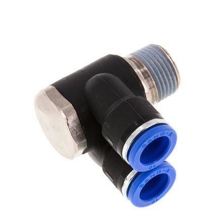 10mm x R3/8'' Double 90deg Elbow Messing/PA 66 Insteekfitting Buitendraad Draaibaar NBR