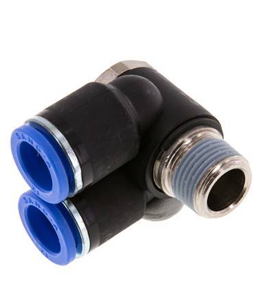 12mm x R3/8'' Double 90deg Elbow Messing/PA 66 Insteekfitting Buitendraad Draaibaar NBR