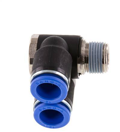 12mm x R3/8'' Double 90deg Elbow Messing/PA 66 Insteekfitting Buitendraad Draaibaar NBR