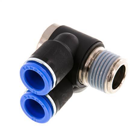 12mm x R1/2'' Double 90deg Elbow Messing/PA 66 Insteekfitting Buitendraad Draaibaar NBR