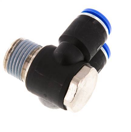 12mm x R1/2'' Double 90deg Elbow Messing/PA 66 Insteekfitting Buitendraad Draaibaar NBR