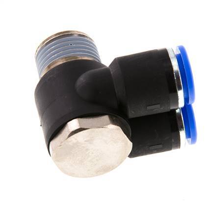 12mm x R1/2'' Double 90deg Elbow Messing/PA 66 Insteekfitting Buitendraad Draaibaar NBR