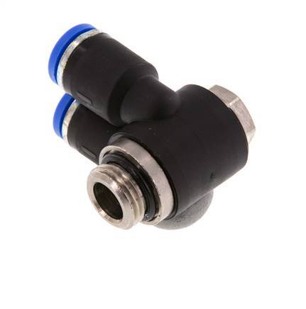 8mm x G1/4'' Double 90deg Elbow Messing/PA 66 Insteekfitting Buitendraad Draaibaar NBR