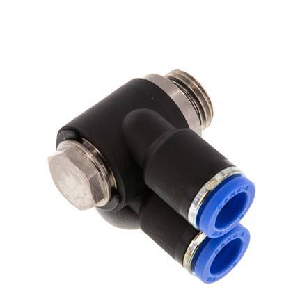 8mm x G1/4'' Double 90deg Elbow Messing/PA 66 Insteekfitting Buitendraad Draaibaar NBR