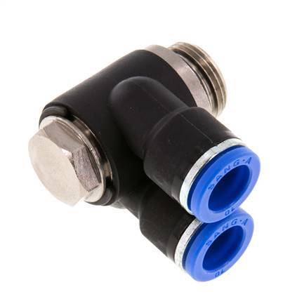 10mm x G3/8'' Double 90deg Elbow Messing/PA 66 Insteekfitting Buitendraad Draaibaar NBR