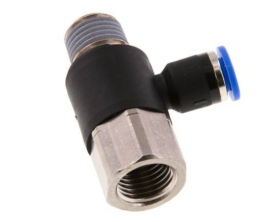 6mm x R1/4'' Elbow Push-in Fitting with Male-Female Threads Brass/PA 66 NBR Rotatable [2 Pieces]