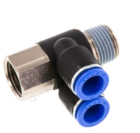 12mm x R1/2'' Double 90deg Elbow Messing/PA 66 Insteekfitting Buitendraad Binnendraad Draaibaar NBR