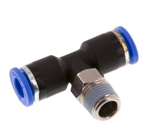 6mm x R1/8'' inline T-stuk Messing/PA 66 Insteekfitting Buitendraad Draaibaar NBR [2 Stuks]