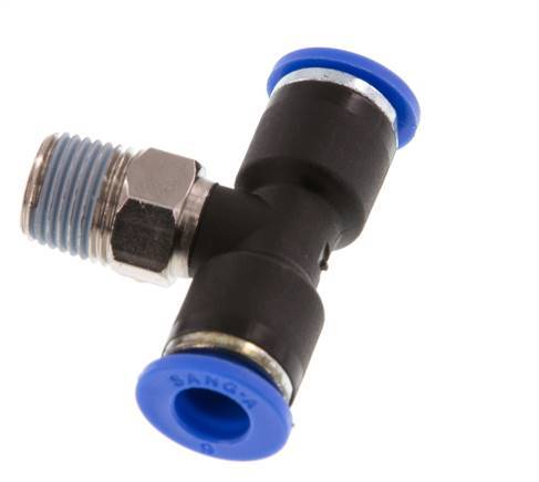 6mm x R1/8'' inline T-stuk Messing/PA 66 Insteekfitting Buitendraad Draaibaar NBR [2 Stuks]