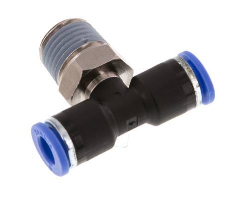 6mm x R1/4'' Inline Tee Push-in Fitting with Male Threads Brass/PA 66 NBR Rotatable [2 Pieces]