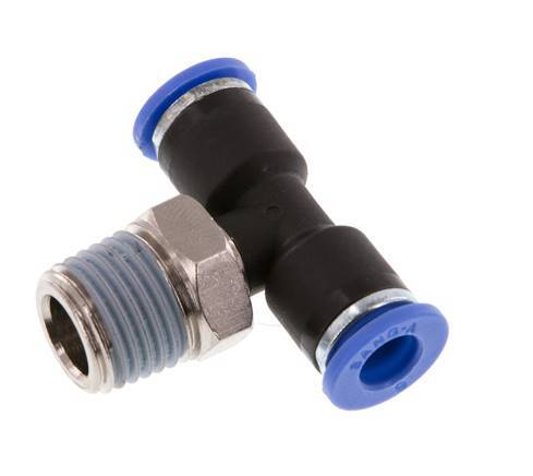 6mm x R1/4'' inline T-stuk Messing/PA 66 Insteekfitting Buitendraad Draaibaar NBR [2 Stuks]