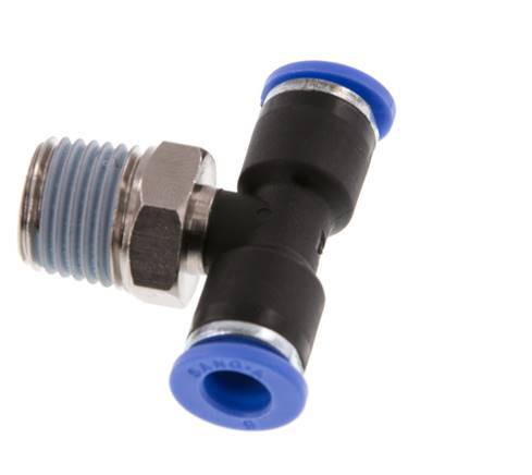 6mm x R1/4'' inline T-stuk Messing/PA 66 Insteekfitting Buitendraad Draaibaar NBR [2 Stuks]