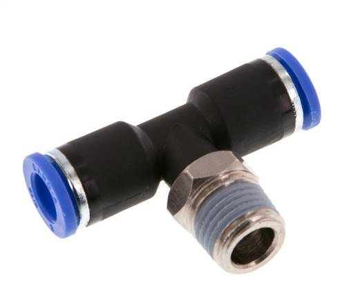 8mm x R1/4'' inline T-stuk Messing/PA 66 Insteekfitting Buitendraad Draaibaar NBR [2 Stuks]