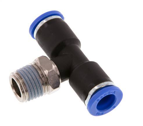 8mm x R1/4'' inline T-stuk Messing/PA 66 Insteekfitting Buitendraad Draaibaar NBR [2 Stuks]