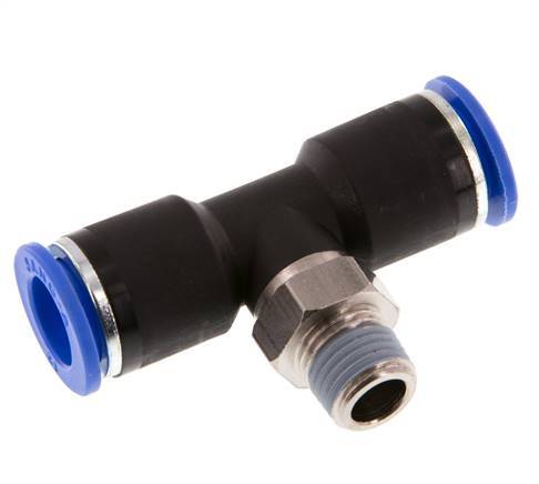 12mm x R1/4'' inline T-stuk Messing/PA 66 Insteekfitting Buitendraad Draaibaar NBR